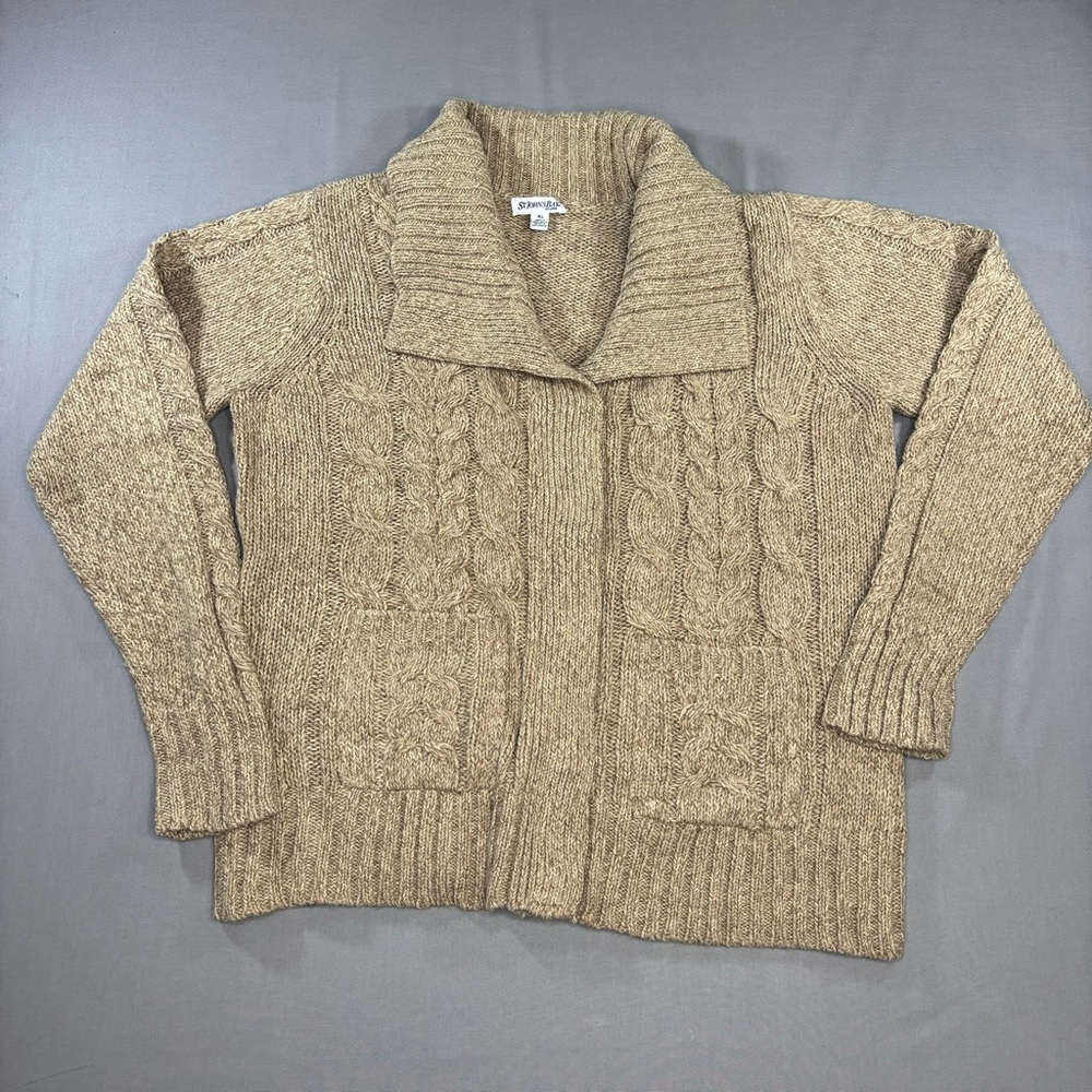 St Johns Bay Sweater Women’s Extra Large Cable Knit Cardigan Shawl Collar XL Y2K